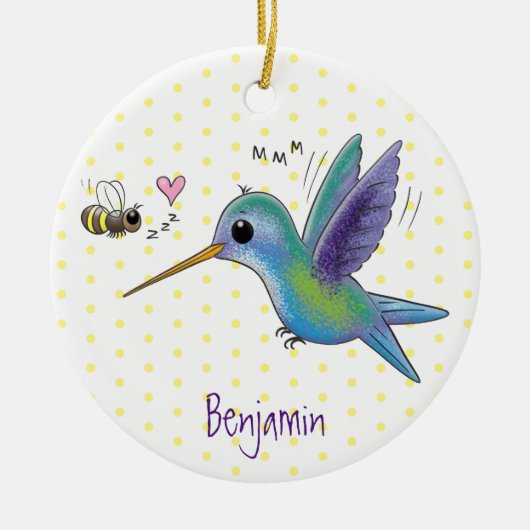 Cute bee hummingbird cartoon illustration keramisch ornament (Voorkant)