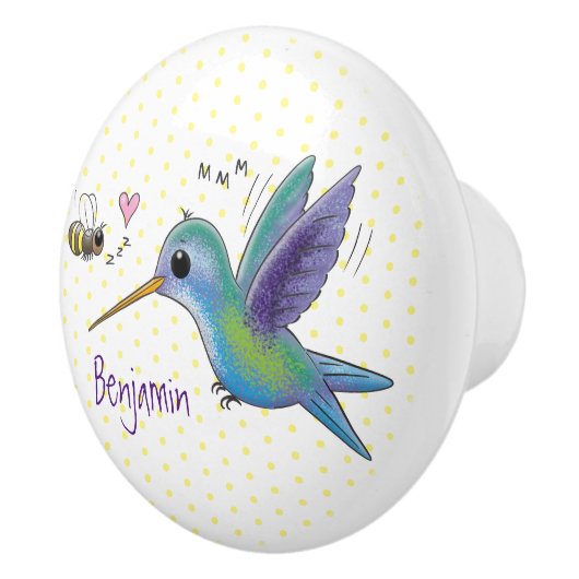 Cute bee hummingbird cartoon illustration keramische knop (Rechts)