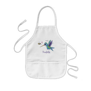Cute bee hummingbird cartoon illustration kinder schort