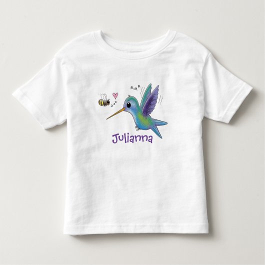 Cute bee hummingbird cartoon illustration kinder shirts (Voorkant)