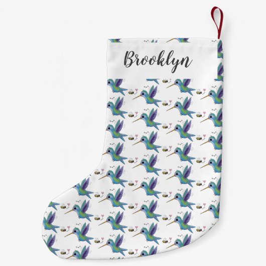 Cute bee hummingbird cartoon illustration kleine kerstsok (Achterkant)