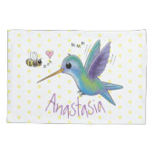 Cute bee hummingbird cartoon illustration kussensloop (Achterkant)