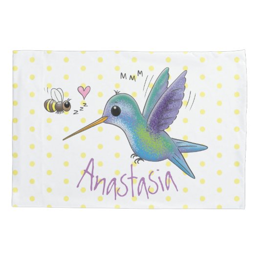 Cute bee hummingbird cartoon illustration kussensloop (Achterkant)