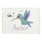 Cute bee hummingbird cartoon illustration kussensloop (Voorkant)
