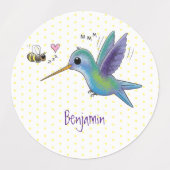 Cute bee hummingbird cartoon illustration labels (Design 1)
