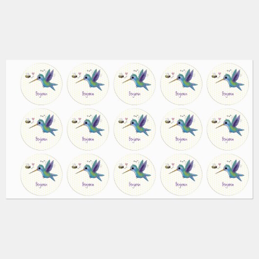 Cute bee hummingbird cartoon illustration labels (Vel)