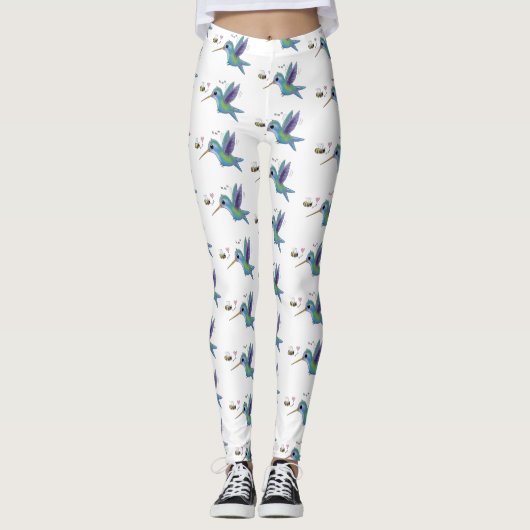 Cute bee hummingbird cartoon illustration leggings (Voorkant)