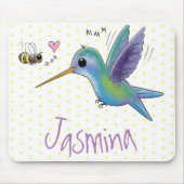 Cute bee hummingbird cartoon illustration muismat (Voorkant)