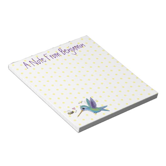 Cute bee hummingbird cartoon illustration notitieblok (Schuin)