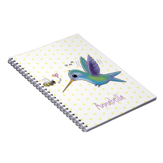 Cute bee hummingbird cartoon illustration notitieboek (Rechterzijde)