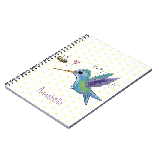 Cute bee hummingbird cartoon illustration notitieboek (Linkerzijde)