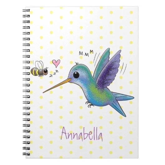Cute bee hummingbird cartoon illustration notitieboek (Voorkant)