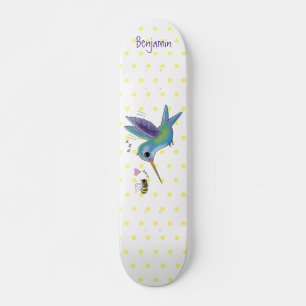 Cute bee hummingbird cartoon illustration persoonlijk skateboard