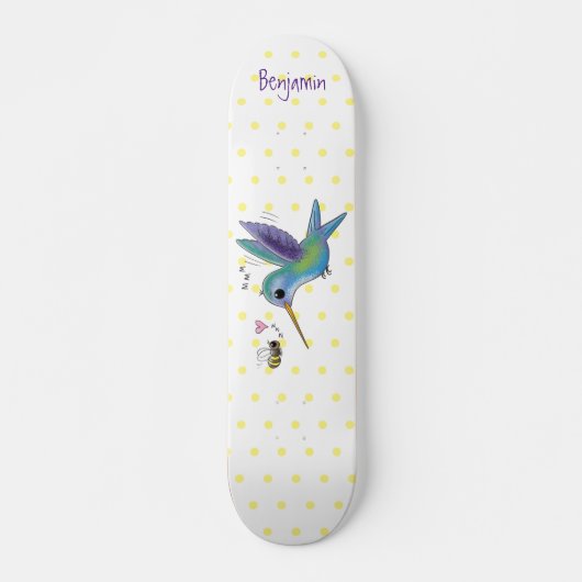Cute bee hummingbird cartoon illustration persoonlijk skateboard (Voorkant)