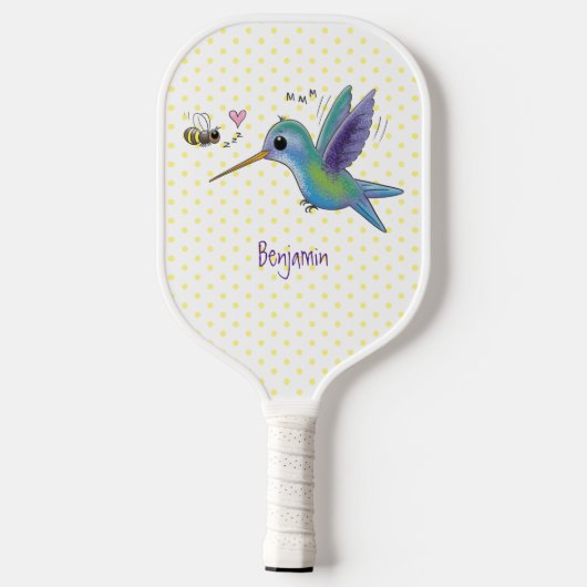 Cute bee hummingbird cartoon illustration pickleball paddle (Achterkant)