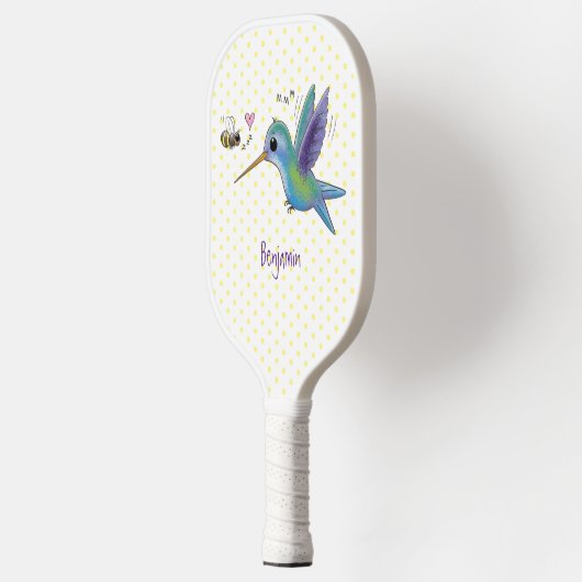 Cute bee hummingbird cartoon illustration pickleball paddle (Links)