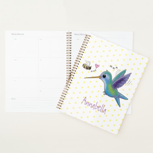 Cute bee hummingbird cartoon illustration planner (Display)