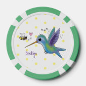 Cute bee hummingbird cartoon illustration poker chips (Achterkant)