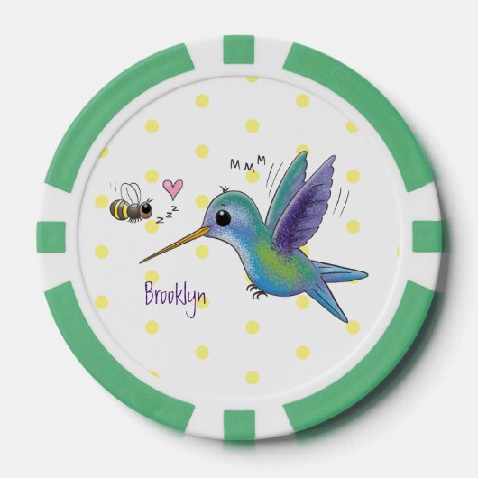 Cute bee hummingbird cartoon illustration poker chips (Voorkant)