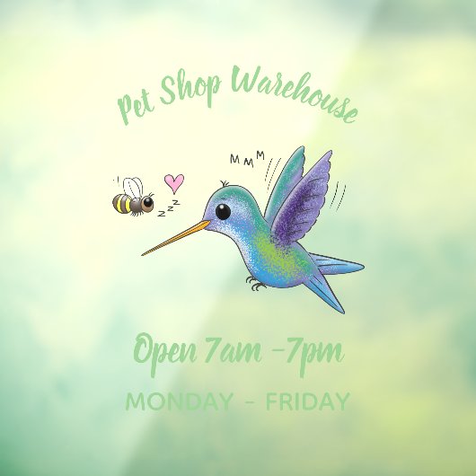 Cute bee hummingbird cartoon illustration raamsticker (Vel 3)