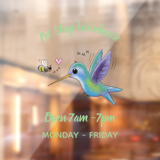 Cute bee hummingbird cartoon illustration raamsticker (Vel 2)