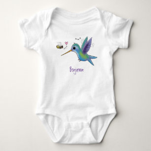 Cute bee hummingbird cartoon illustration romper