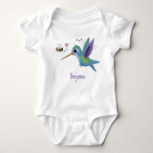 Cute bee hummingbird cartoon illustration romper (Voorkant)