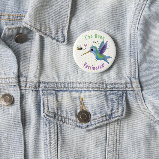 Cute bee hummingbird cartoon illustration ronde button 5,7 cm (In situ)