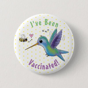 Cute bee hummingbird cartoon illustration ronde button 5,7 cm