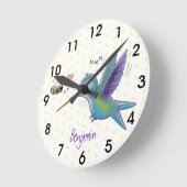 Cute bee hummingbird cartoon illustration ronde klok (Hoek)