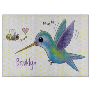 Cute bee hummingbird cartoon illustration snijplank