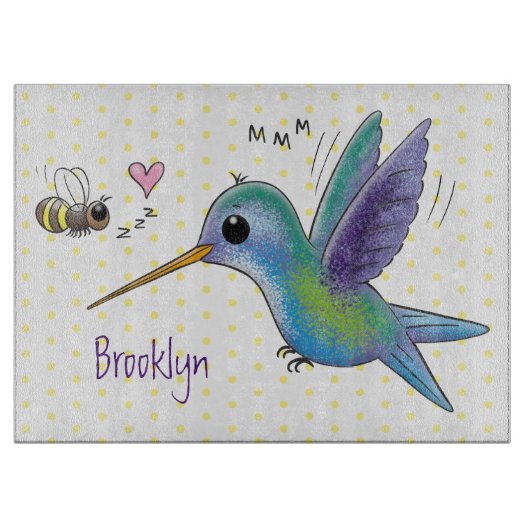 Cute bee hummingbird cartoon illustration snijplank (Voorkant)