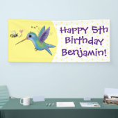 Cute bee hummingbird cartoon illustration spandoek (Beurs)