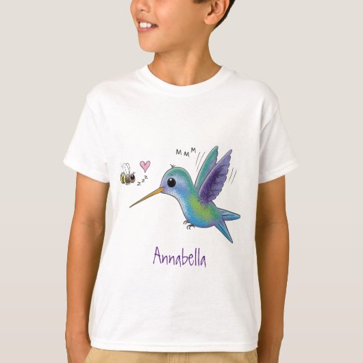 Cute bee hummingbird cartoon illustration t-shirt (Voorkant)