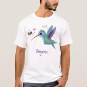Cute bee hummingbird cartoon illustration t-shirt (Voorkant)