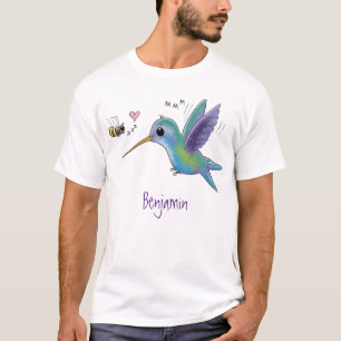 Cute bee hummingbird cartoon illustration t-shirt