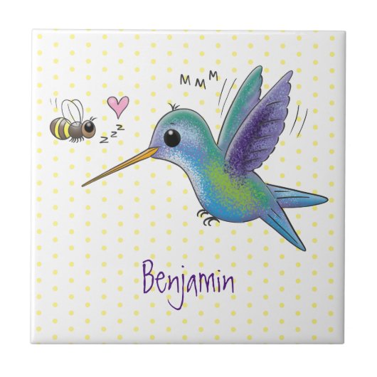 Cute bee hummingbird cartoon illustration tegeltje (Voorkant)