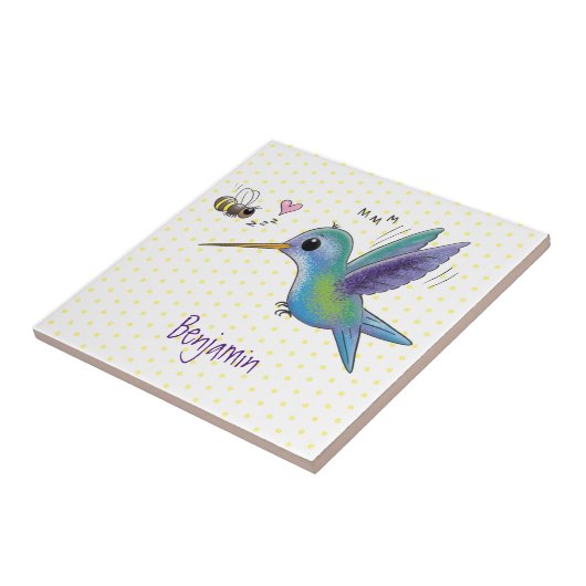 Cute bee hummingbird cartoon illustration tegeltje (Zijkant)