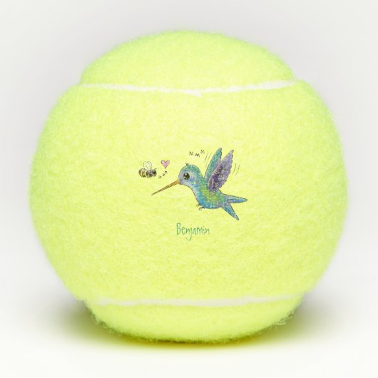 Cute bee hummingbird cartoon illustration tennisballen (Voorkant)