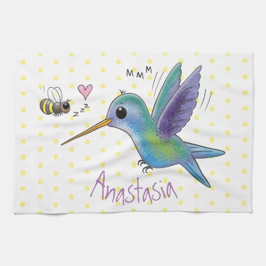 Cute bee hummingbird cartoon illustration theedoek (Horizontaal)