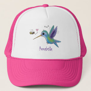 Cute bee hummingbird cartoon illustration trucker pet