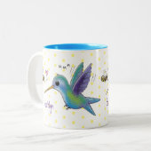 Cute bee hummingbird cartoon illustration tweekleurige koffiemok (Voorkant links)