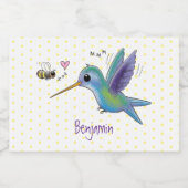 Cute bee hummingbird cartoon illustration voedselcontainer etiket (Enkel label)