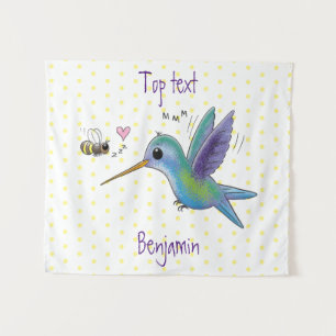 Cute bee hummingbird cartoon illustration wandkleed