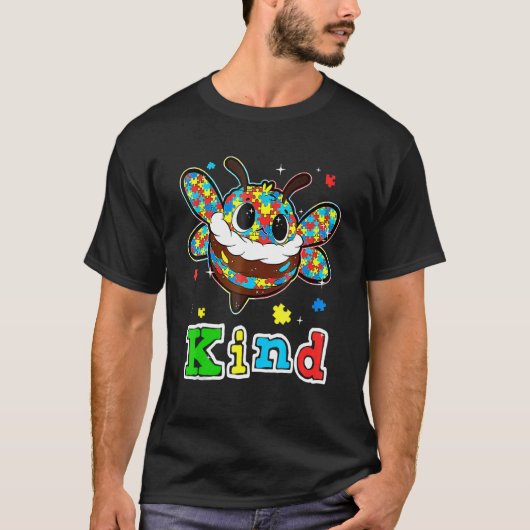 Cute Bee Kind Puzzel Autisme T-shirt Autisme Bewus (Voorkant)