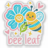 Cute Bee Leaf Inspirational Floral Teacher Art Sticker (Voorkant)