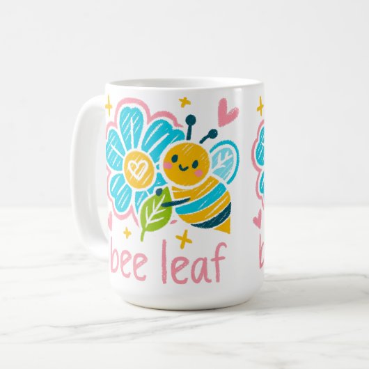 Cute Bee Leaf  Inspirational for Yoga practitioner Koffiemok (Voorkant links)
