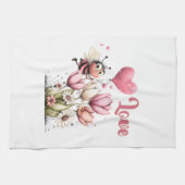 Cute Bee Love Heart Balloon Spring Flowers Theedoek (Horizontaal)