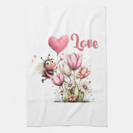 Cute Bee Love Heart Balloon Spring Flowers Theedoek