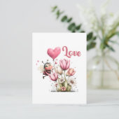 Cute Bee Love Heart & Floral  Feestdagenkaart (Staand voorkant)